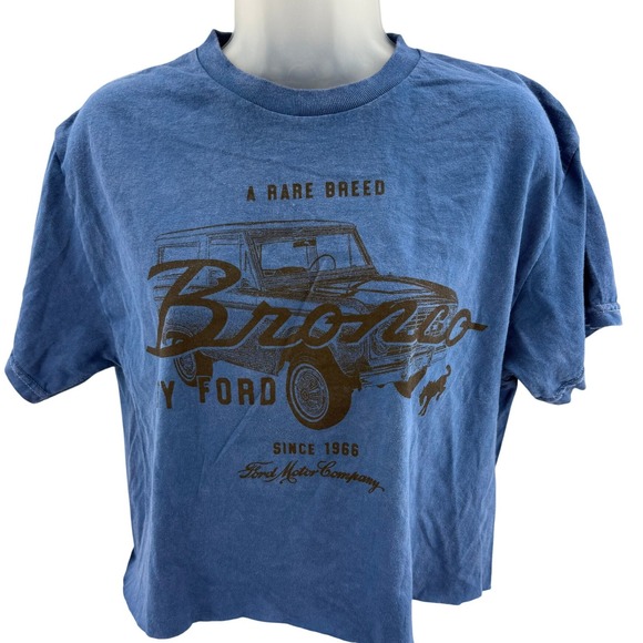 Ford Tops - Ford Bronco A Rare Breed Graphic T-Shirt Blue Cotton Short Sleeve Crop Top M